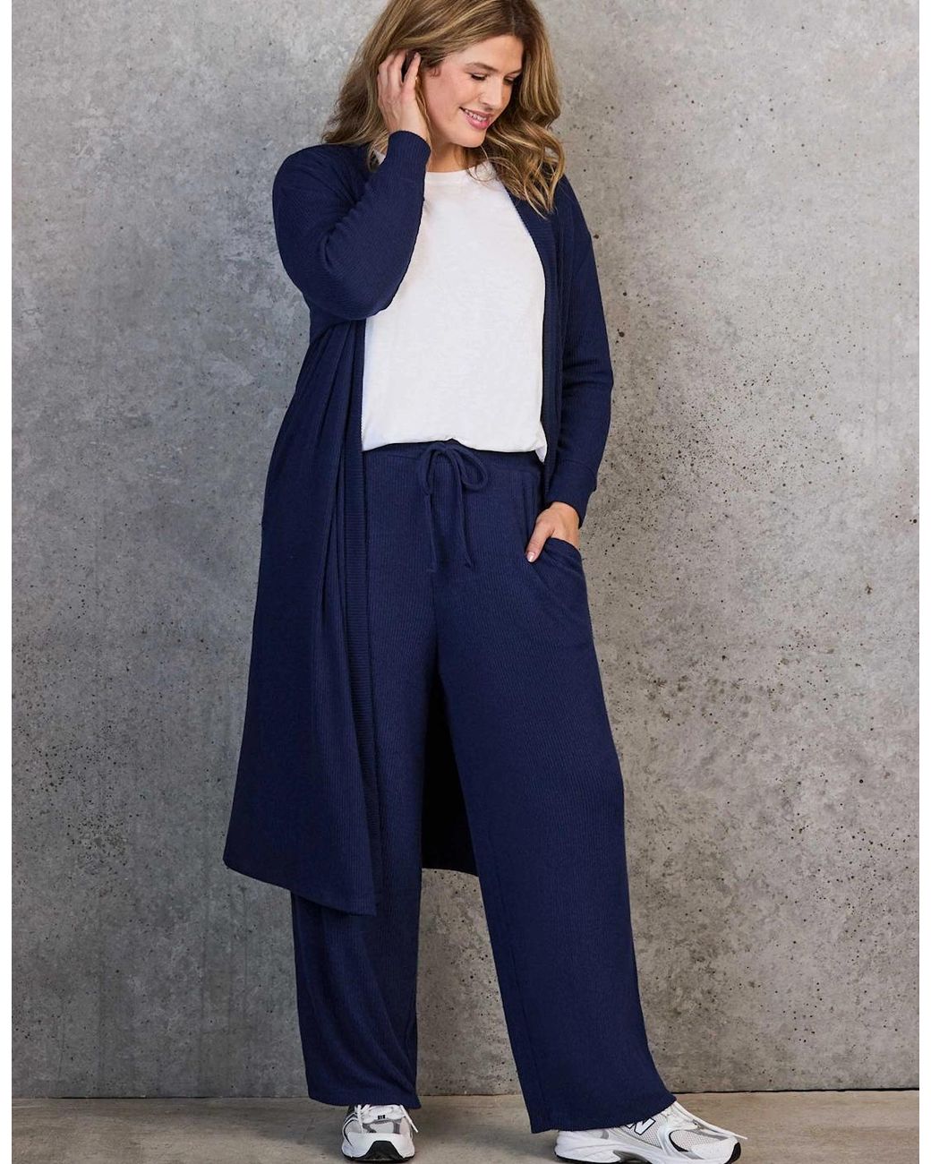 Live Unlimited London Blue Ribbed Supersoft Longline Cardigan