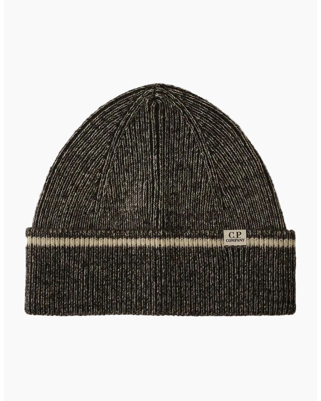 C P Company Green Fleece Knit Logo Beanie for men
