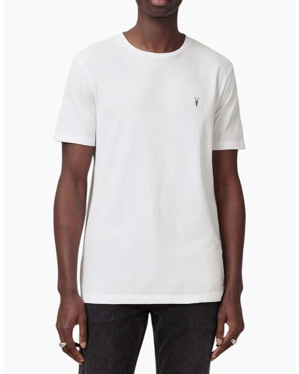 AllSaints White T Shirts Lycra Stretch Cotton Crew Neck Short Sleeve Summer Tee for men