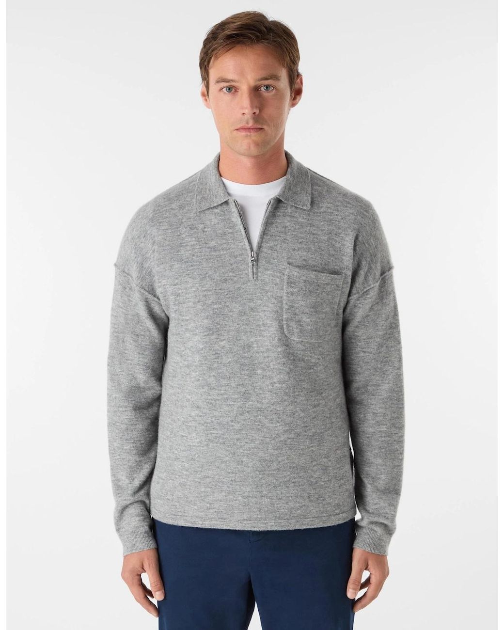 Oliver Sweeney Gray Killala Alpaca Wool Blend Quarter Zip Jumper for men