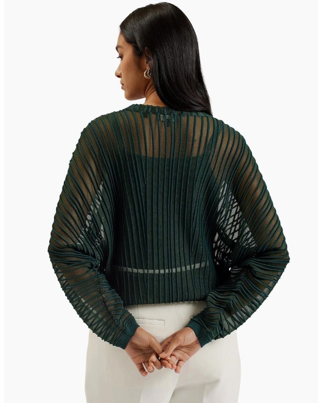 Ted Baker Green Nelly Sheer Striped Engineered Knitted Dark Top