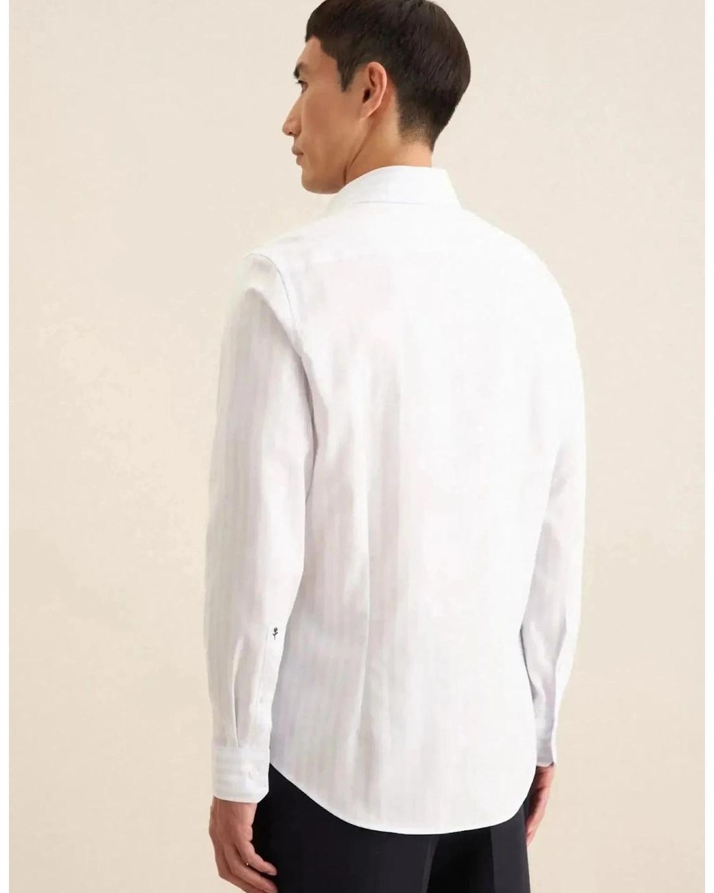 Seidensticker White Slim Fit No Iron Spread Kent Structured Stripe Business Shirt Light for men