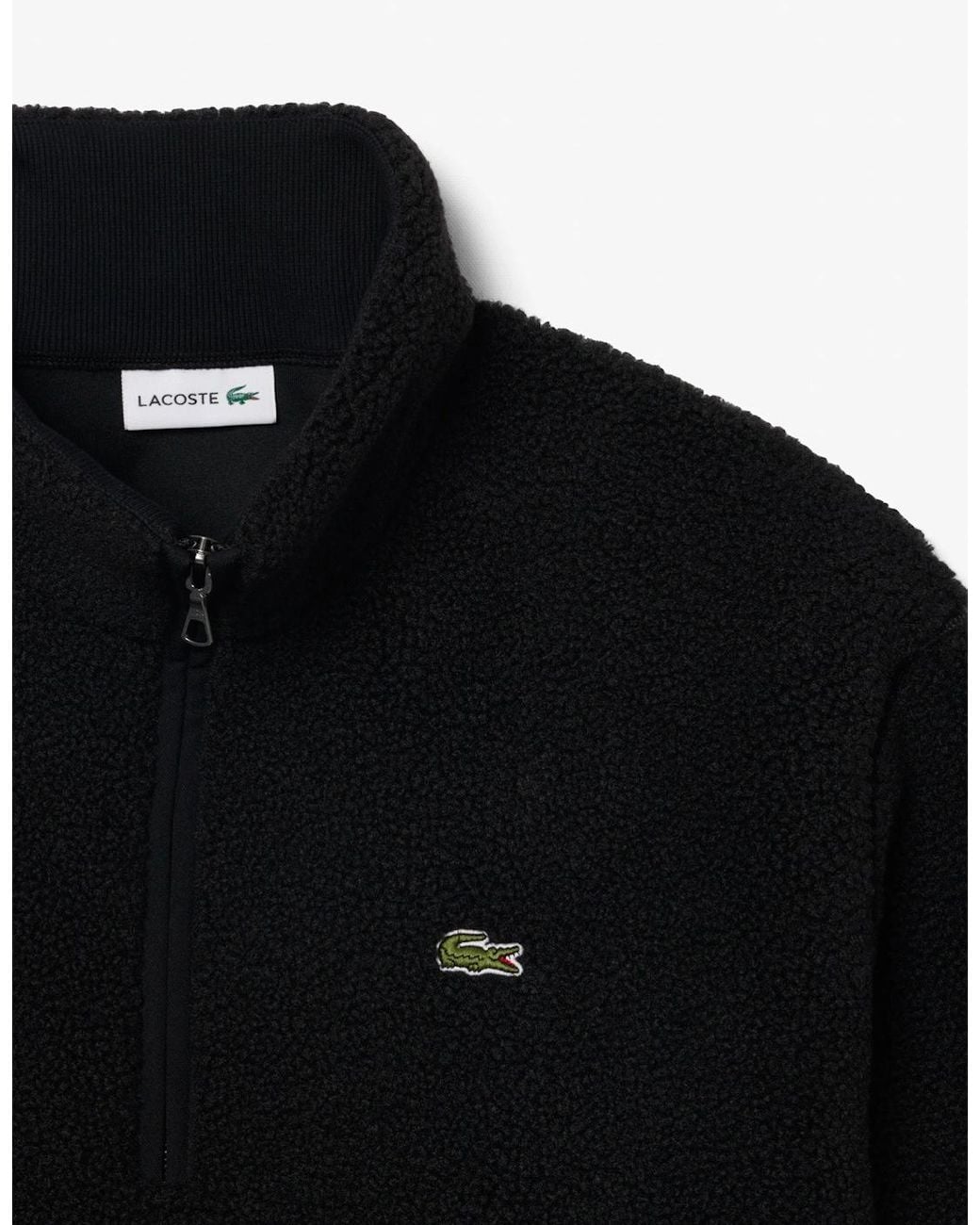 Lacoste Black Sherpa Fleece Half-Zip Sweatshirt for men