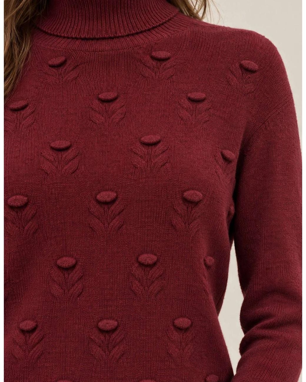 James Lakeland Red Burgundy Floral Roll Neck Jumper