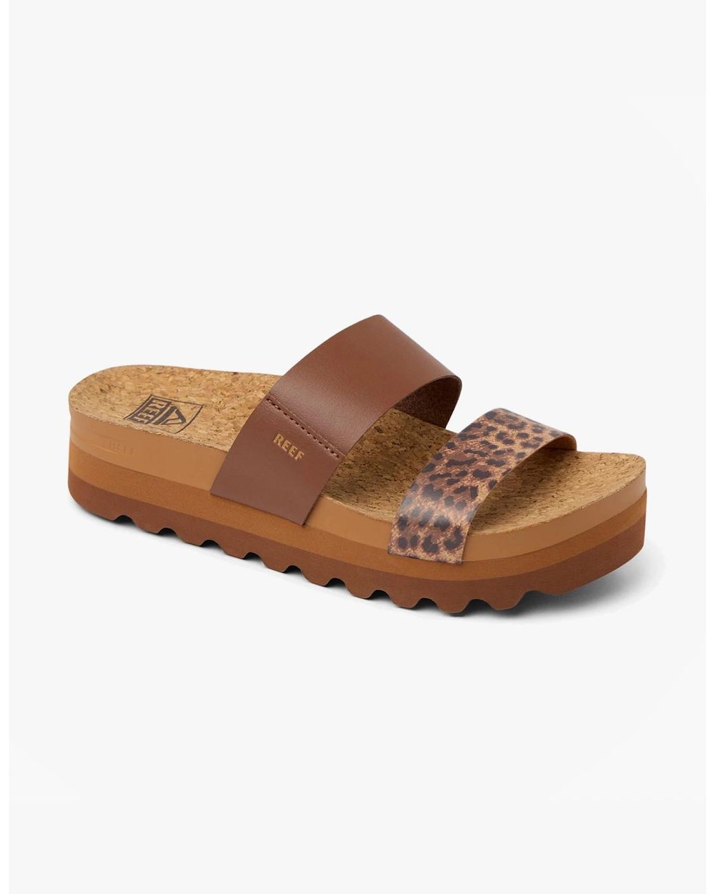 Reef Brown Cushion Vista Platform Sandals/Leopard