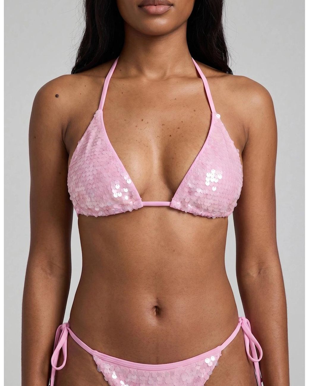 Oceanus Purple Sienna Sequin Embroidery Bikini Top Multi Colour