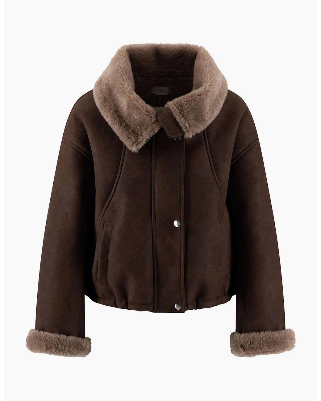 Fynch-Hatton Brown Faux Leather Aviator Jacket