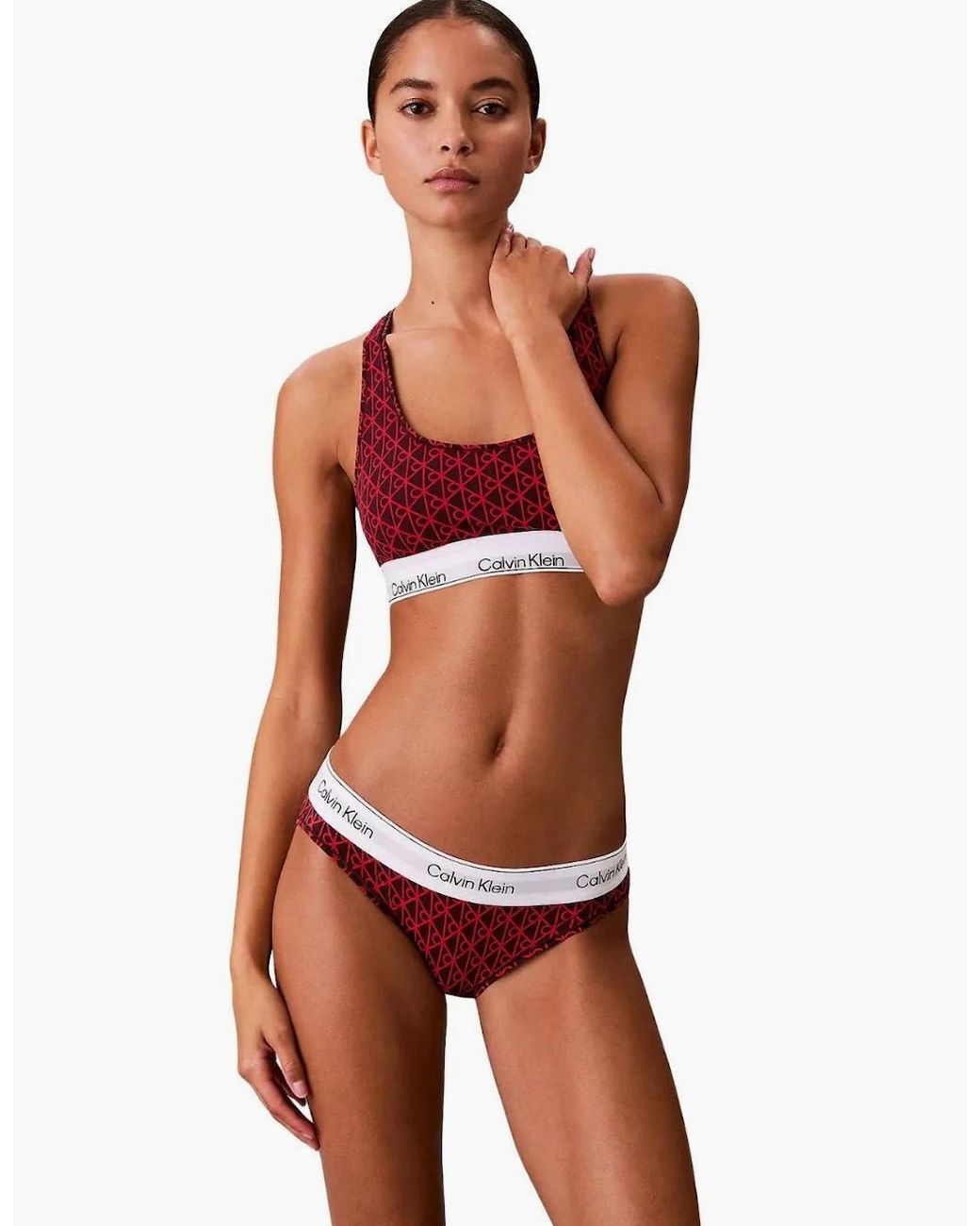 Calvin Klein Red Icon Cotton Modal Bikini Brief, Dark Berry Emblem