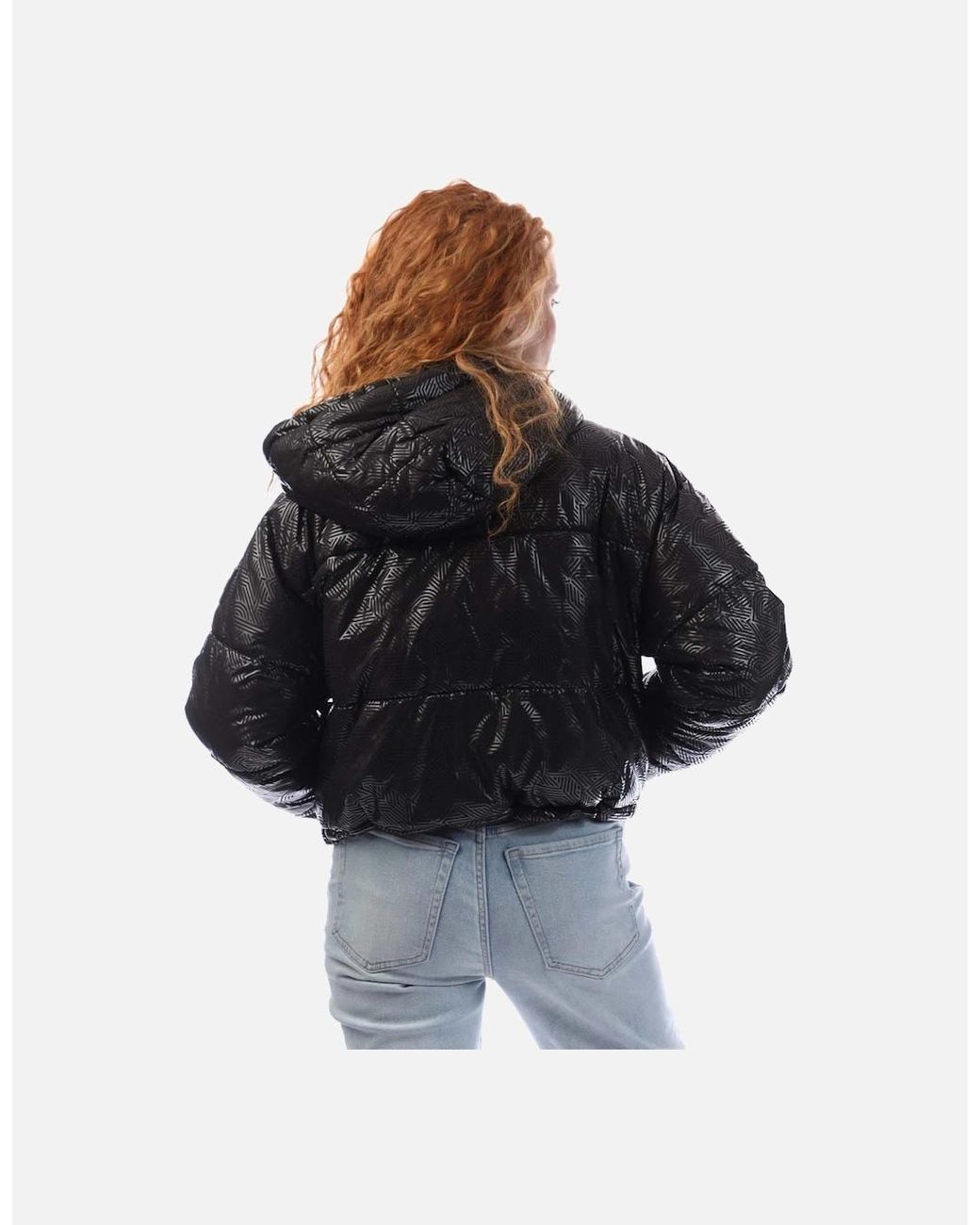 DKNY Blue Crosswalk-Print Cropped Hooded Jacket