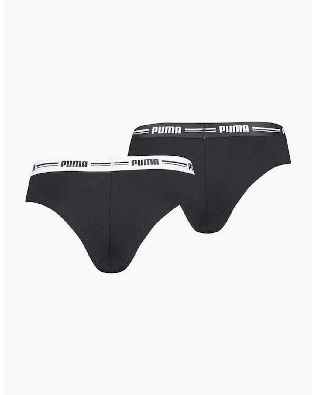 PUMA Black 2-Pack Striped Logo Mid-Rise Brazilian Briefs