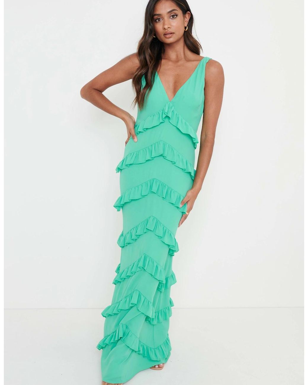 Pretty Lavish Green Piper Ruffle Maxi Dress