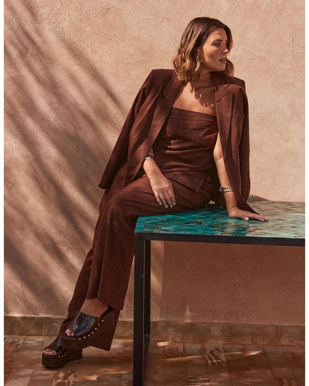 Live Unlimited London Brown Chocolate Linen Blazer