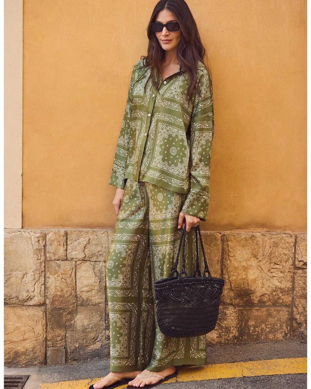 Ro&zo Green Bandana-Print Trousers