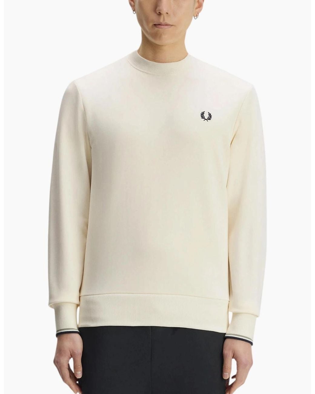 Fred Perry Natural Crew Neck Sweatshirt Embroidered Logo Pullover Cotton for men