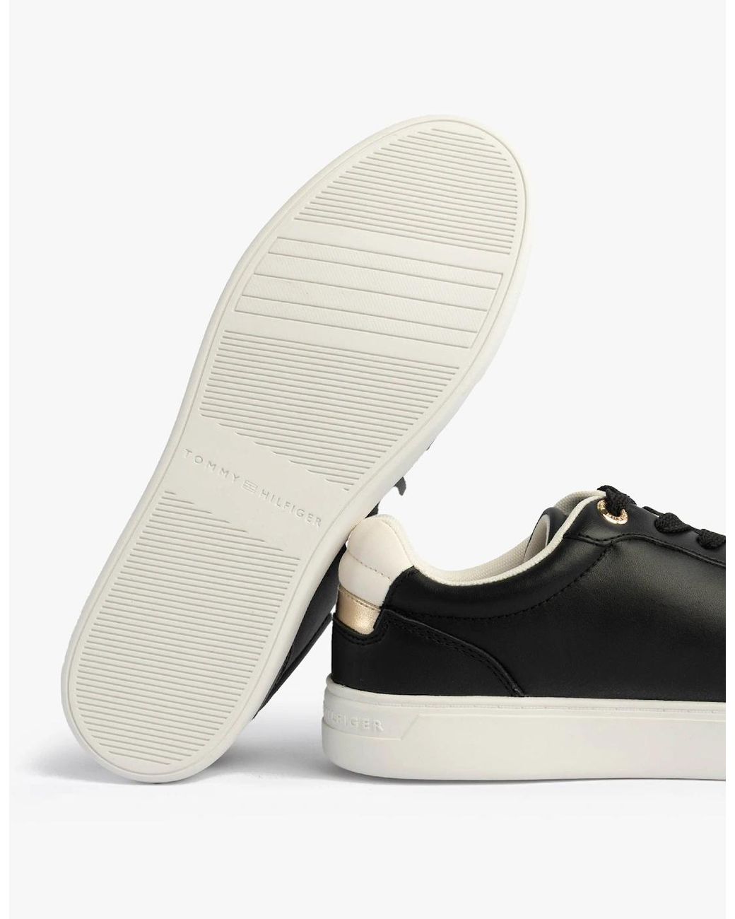 Tommy Hilfiger Black Leather Th Monogram Plaque Court Trainers