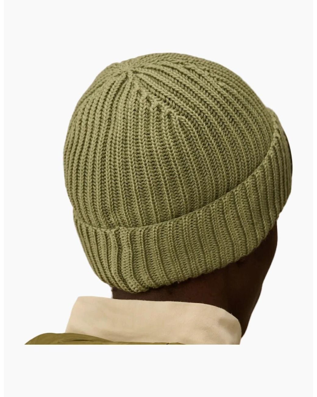 C P Company Green Extrafine Merino Wool Goggle Beanie for men