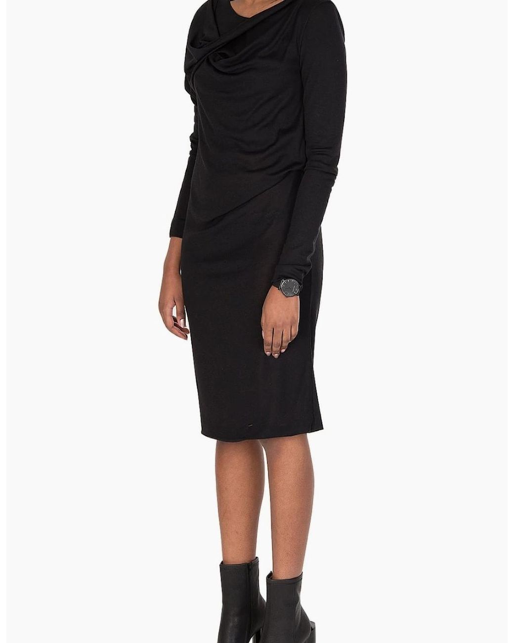 Maison Margiela Black Wool Silk Mix Ribbed Dress