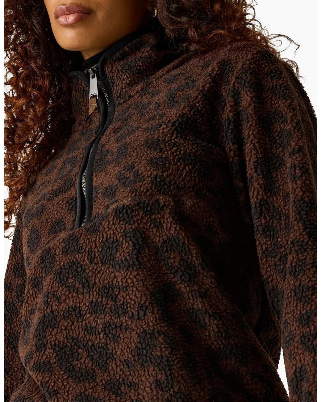 Regatta Brown Ladies Frankie Leopard Print Borg Half Zip Fleece