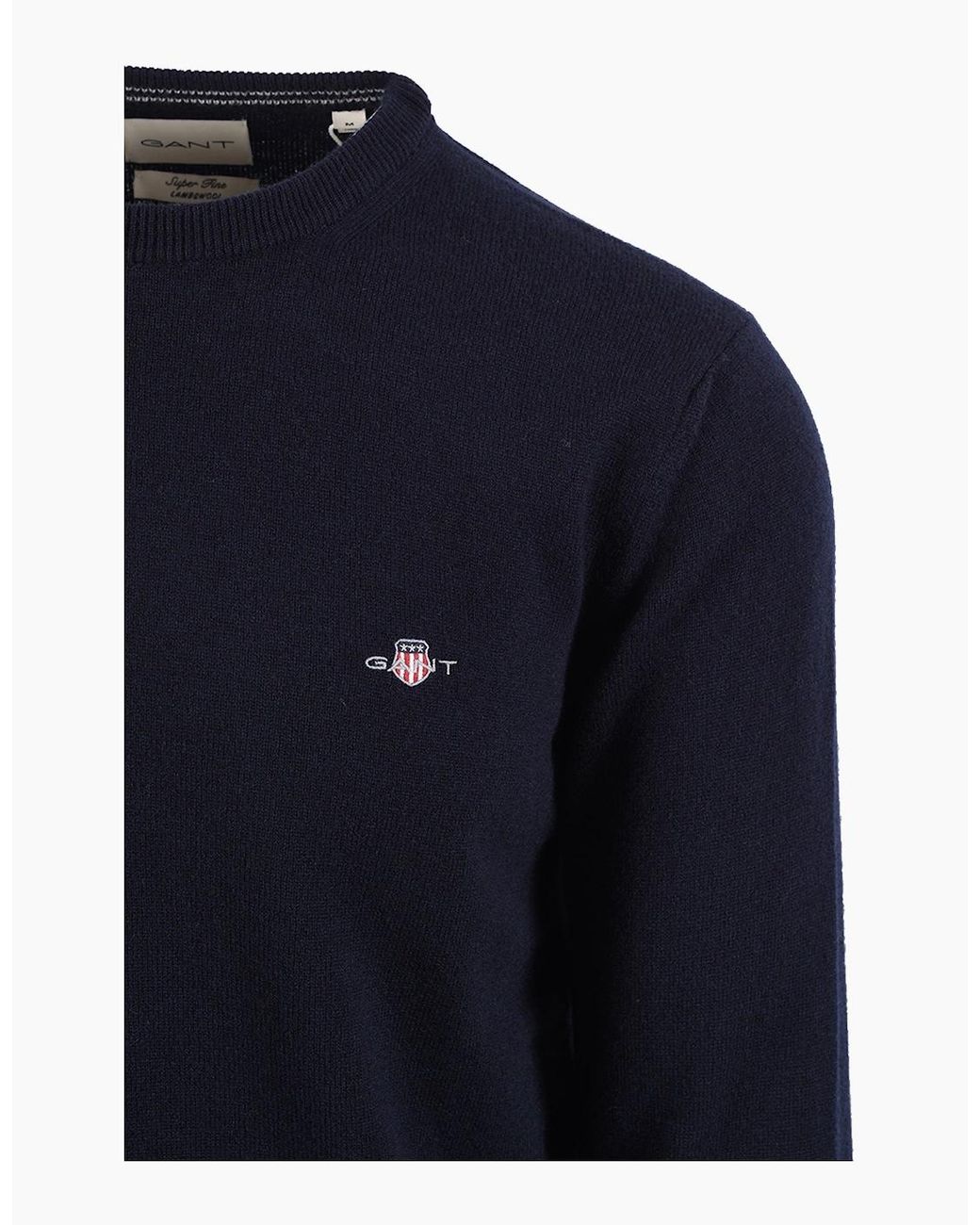 Gant Blue Superfine Lambswool Crew Neck Marine for men