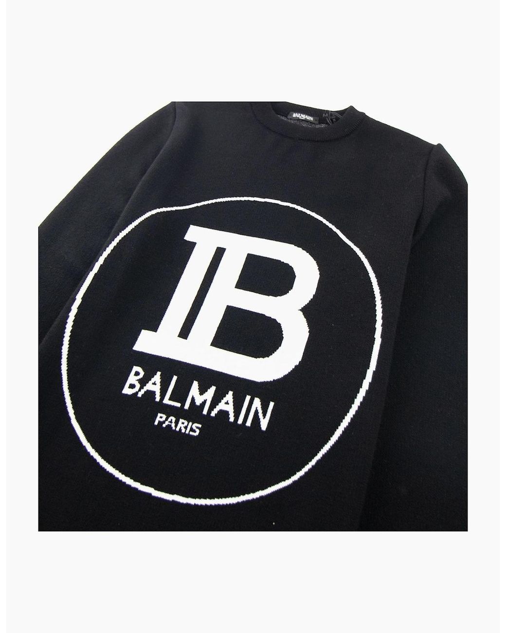 Balmain Black Circle Logo Knitted Crew Neck Sweatshirt for men