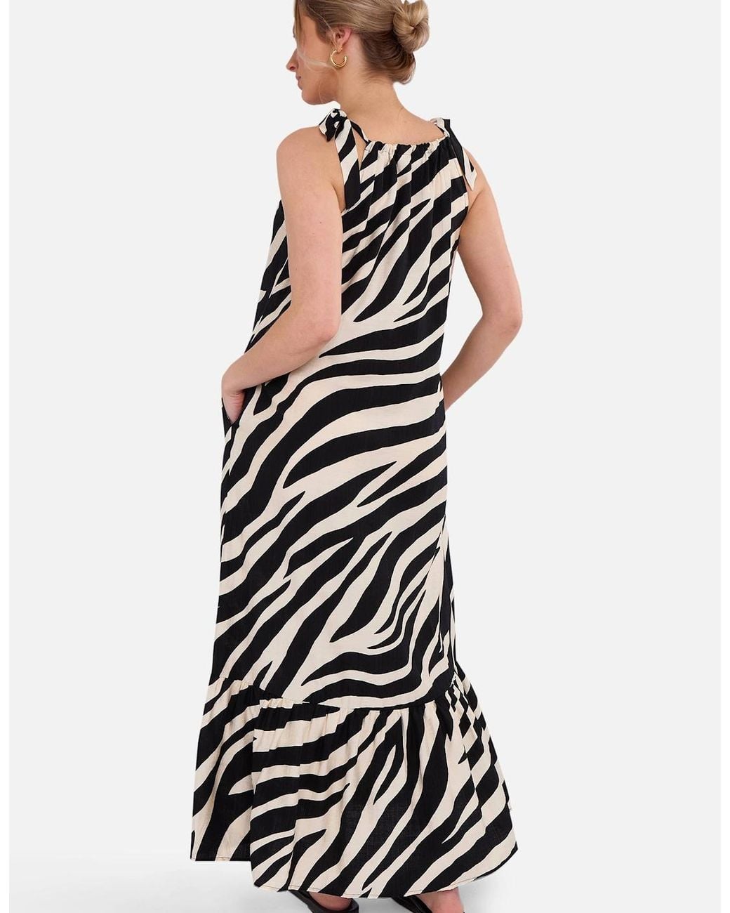 Gini London Green Mono Zebra Print Tie Shoulder Maxi Dress