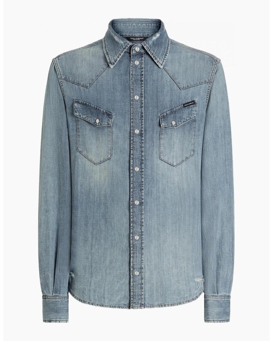 Dolce & Gabbana Blue Denim Western Shirt for men