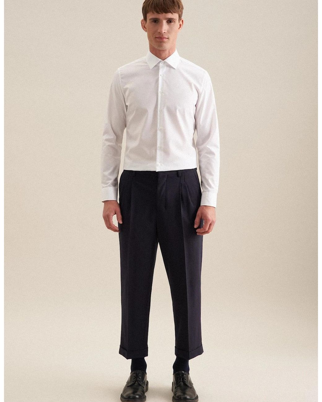 Seidensticker White Shaped Fit No Iron Kent Collar Business Shirt for men