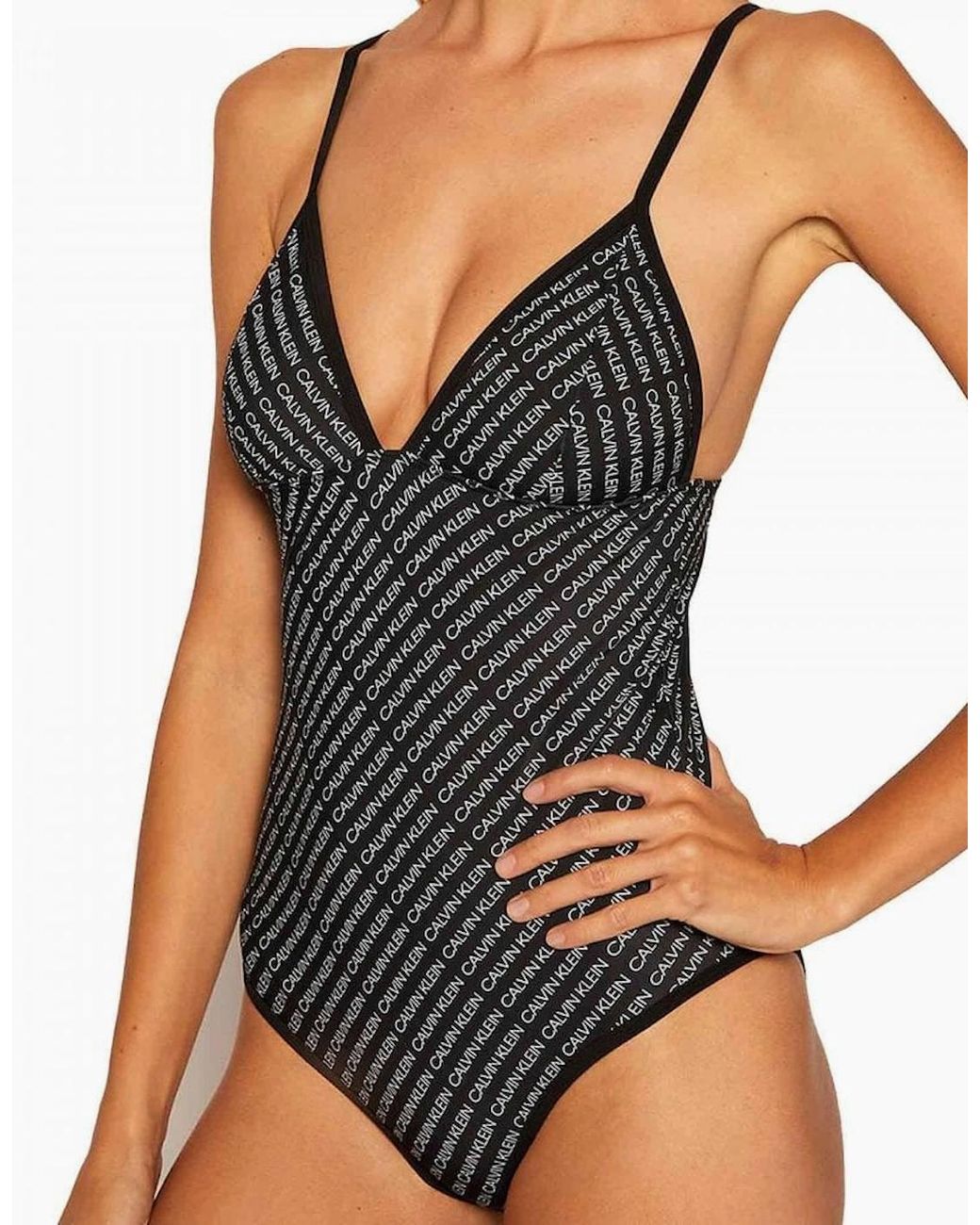 Calvin Klein Gray Triangle One Piece Swim Suit, Core Diagonal Logo