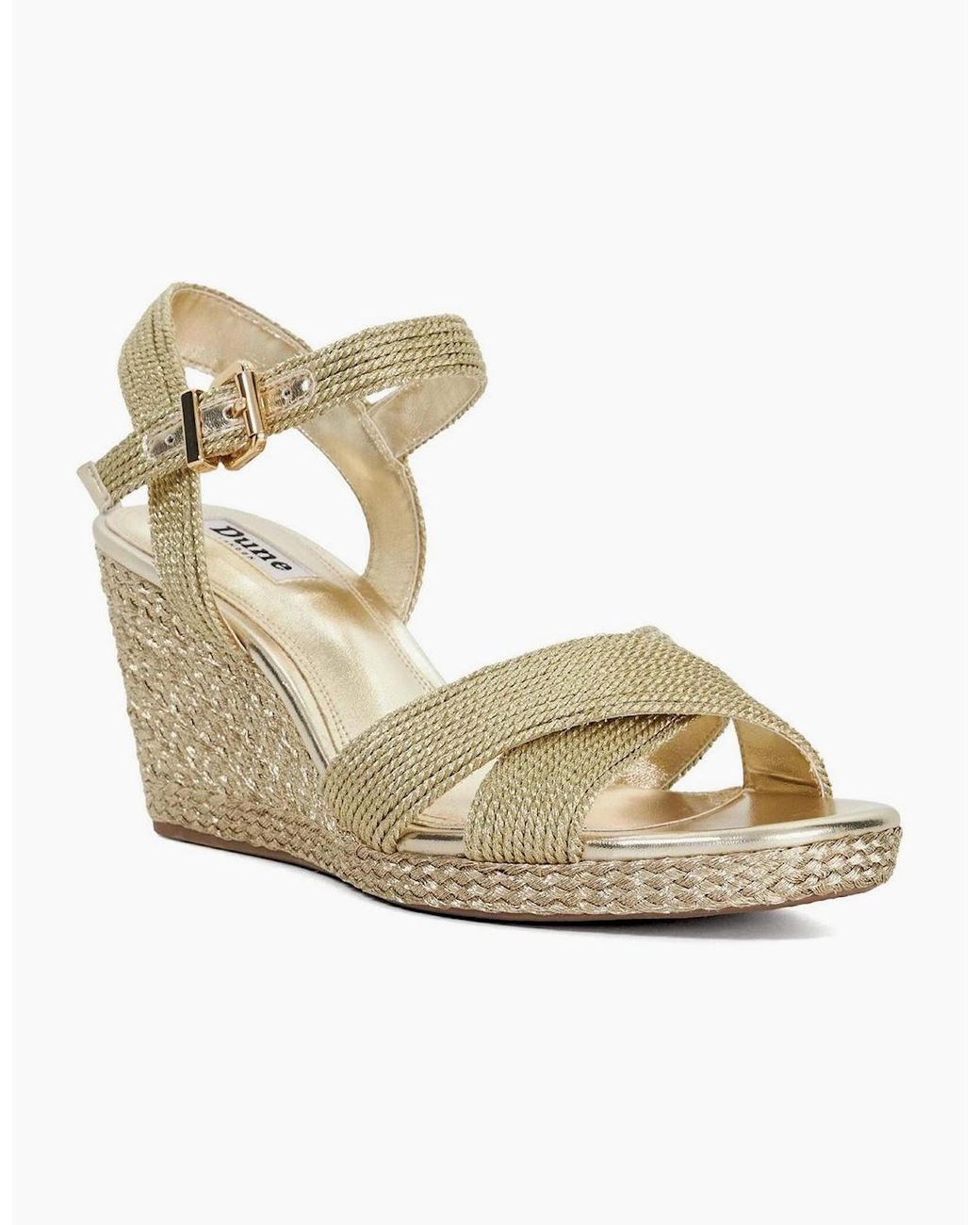Dune Metallic Kolden Braid Textured Wedge Sandals