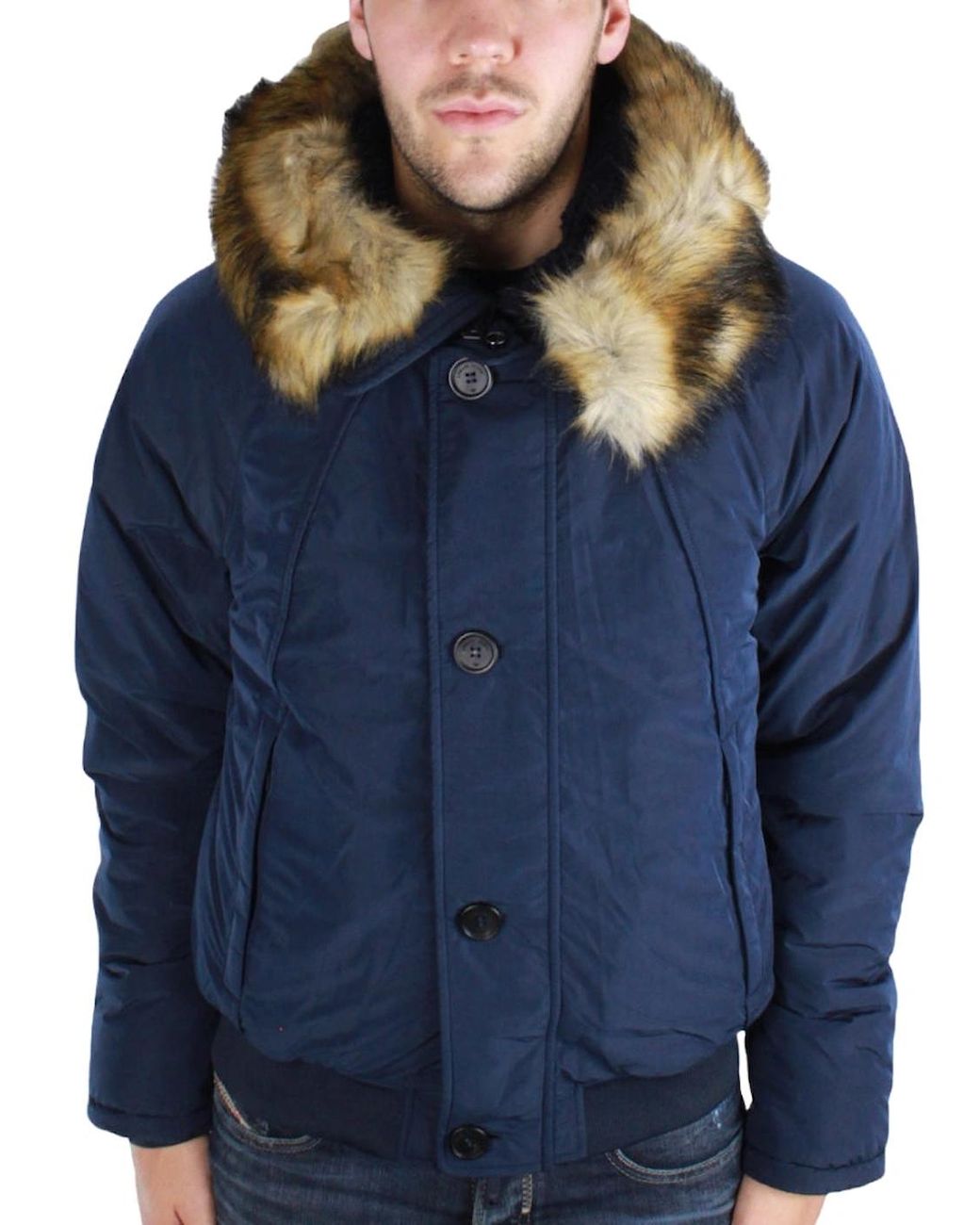 Armani Jeans Fur Trimmed Hood Jacket in Blue for Men | Lyst UK