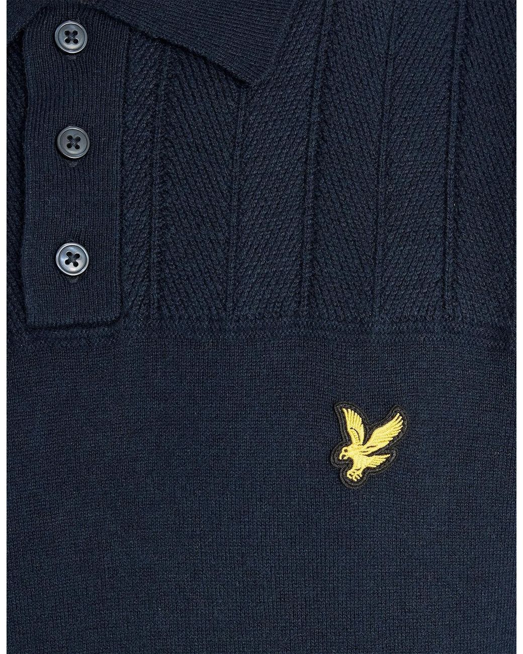 Lyle & Scott Blue Texture Block Knitted Polo Shirt for men
