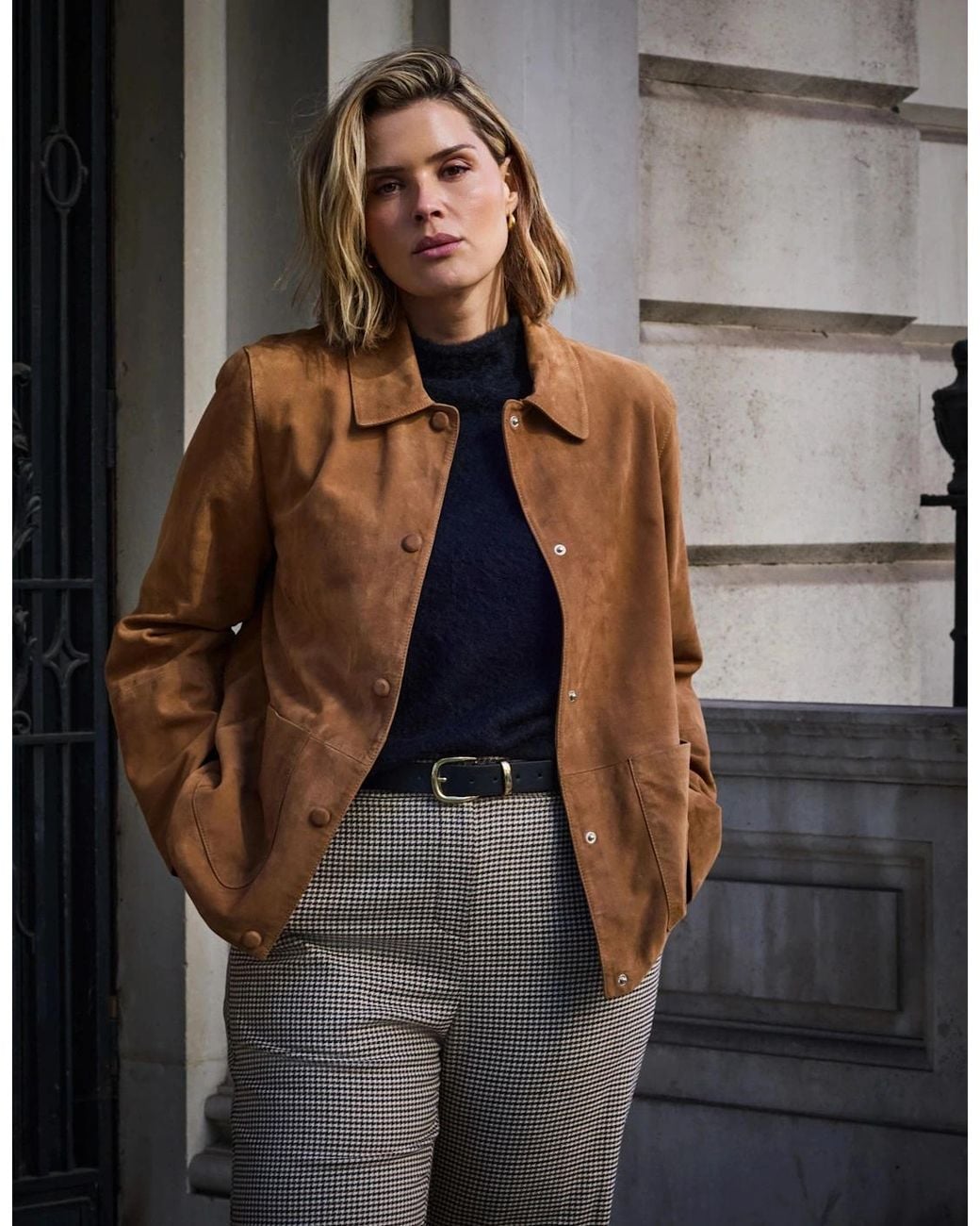 Live Unlimited London Gray Tan Suede Button Through Jacket