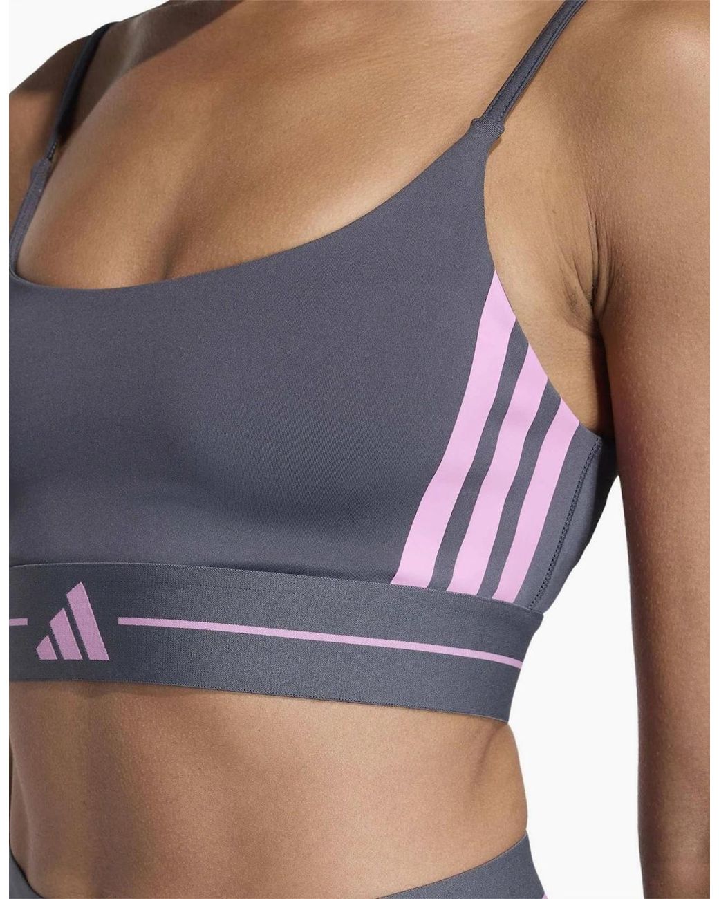Adidas Gray Scoop Neck Sports Bra With Spaghetti Straps