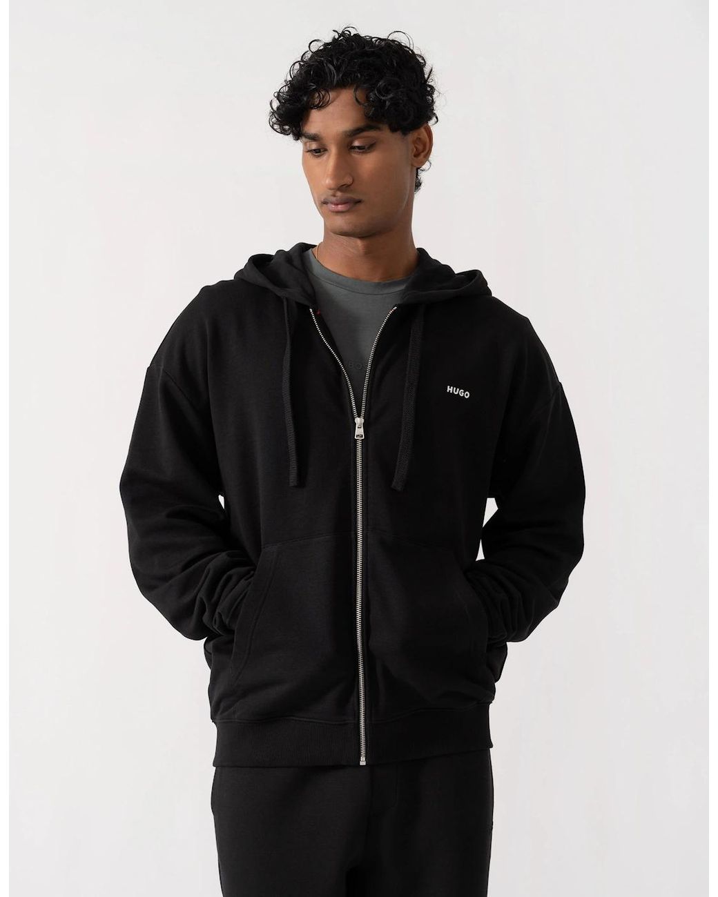 Boss Black Hugo Dapozip Cotton-Terry Zip-Up Hoodie With Logo Print for men