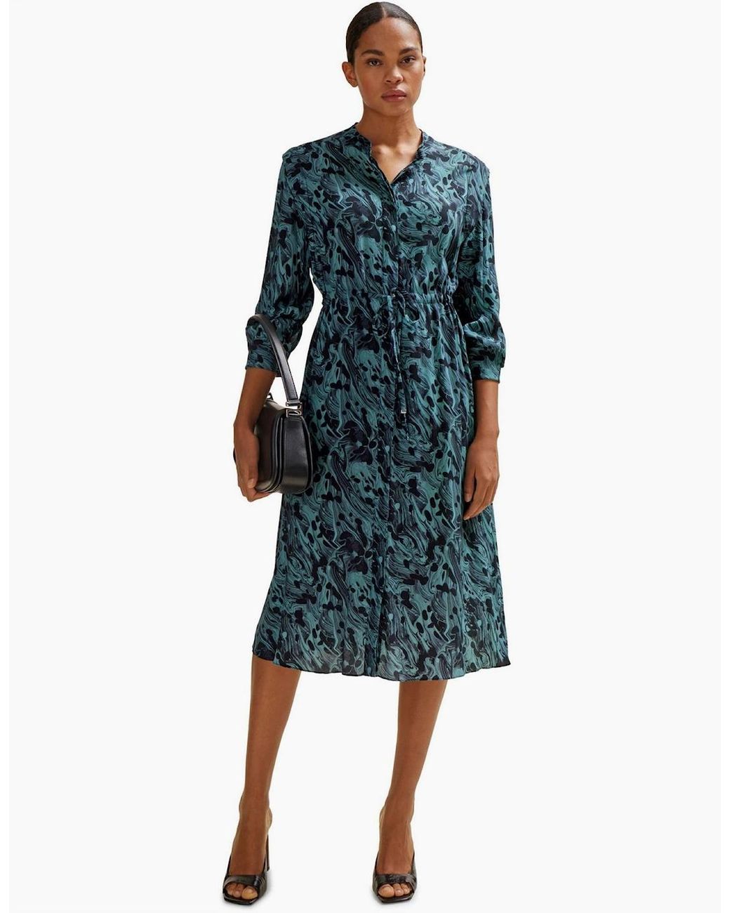 Boss Blue Collared Neck Midi Dress