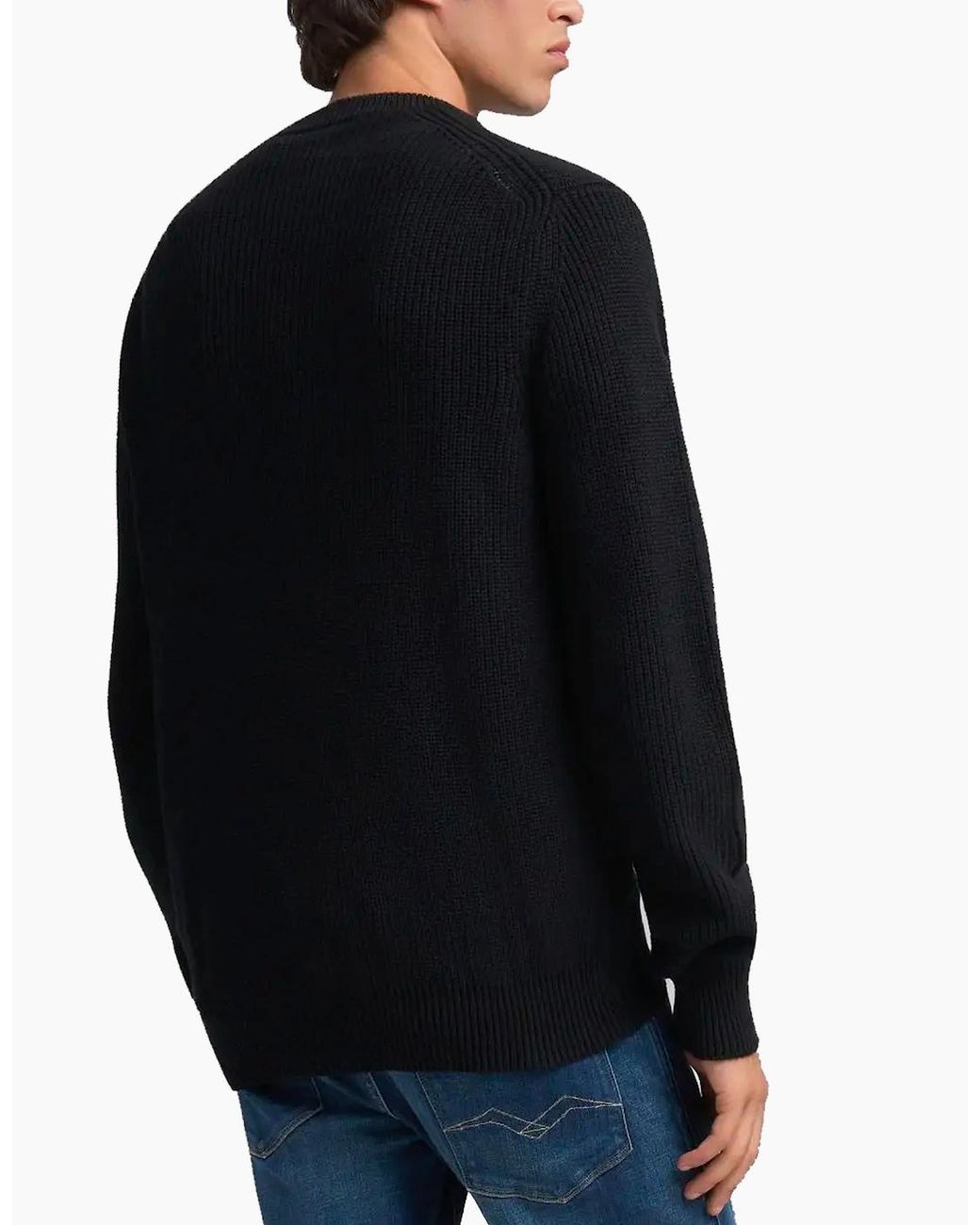 Replay Black Chunky Rib Knit Pullover Jumper Dark for men