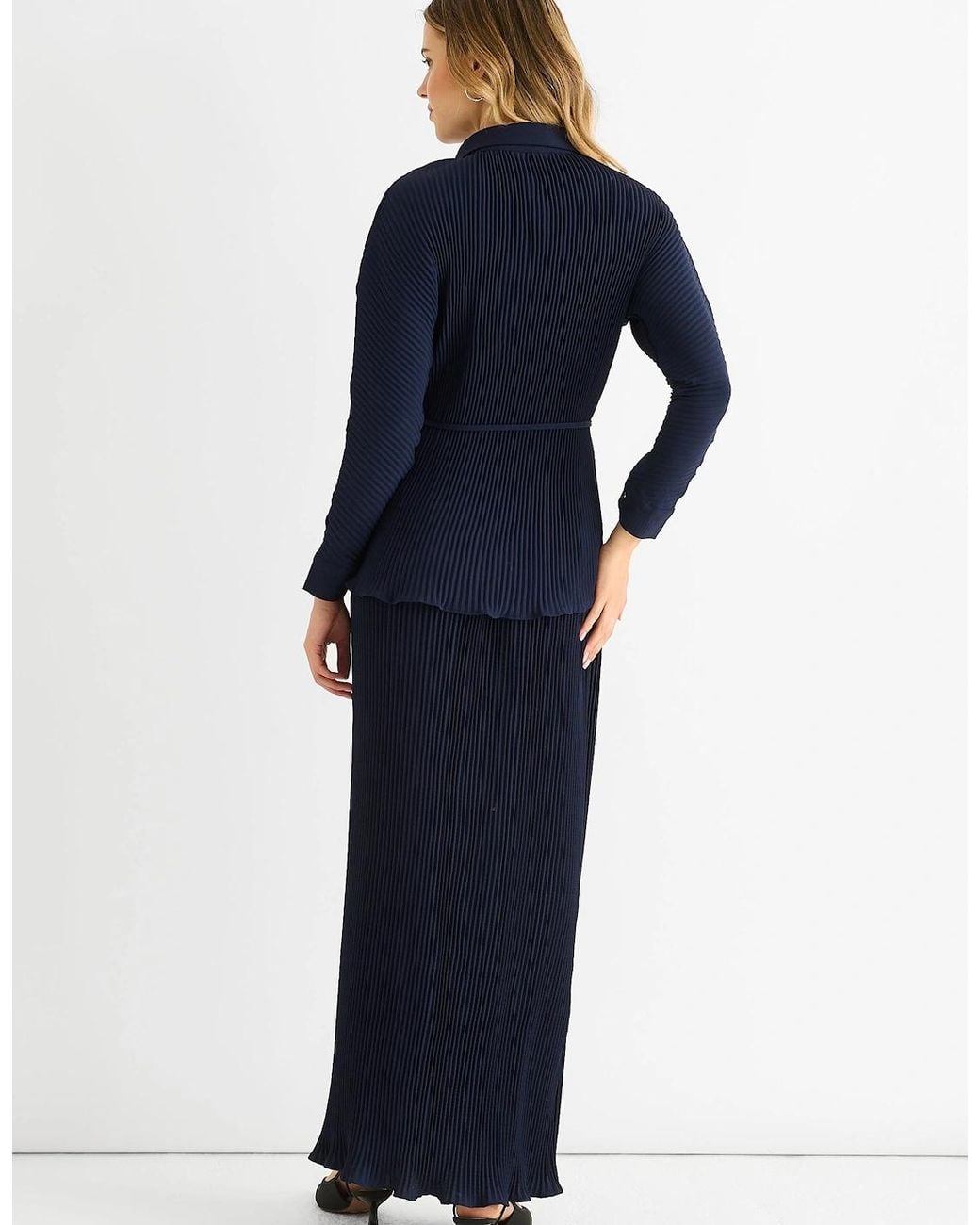 Gini London Blue Plisse Elasticated Waist Maxi Skirt