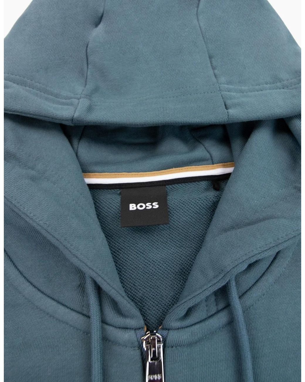 Boss Blue Seeger 92 Zip Hoodie Rubber Logo 445 for men