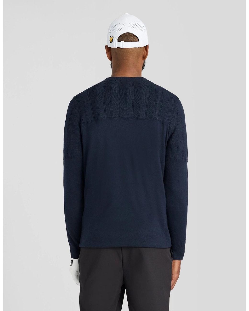 Lyle & Scott Blue Texture Block Crew Neck Jumper for men