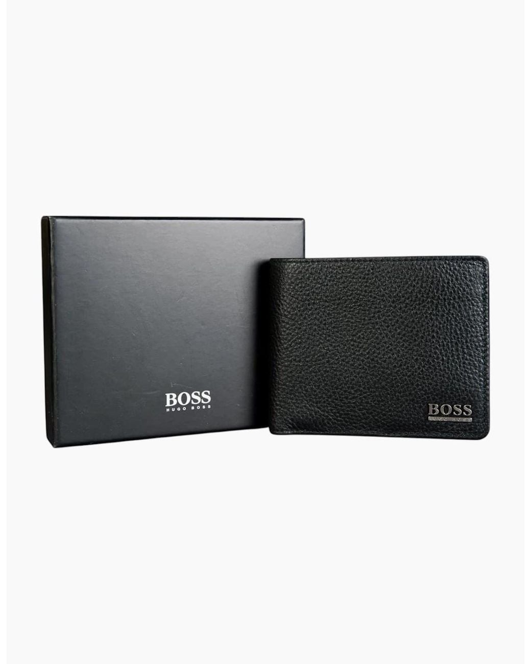 Boss Black Genuine Leather Wallet Moneme Bifold Credit Card Holder for men