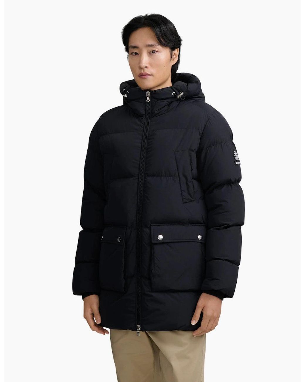 Sandbanks Black Patch Pocket Mid Puffer for men
