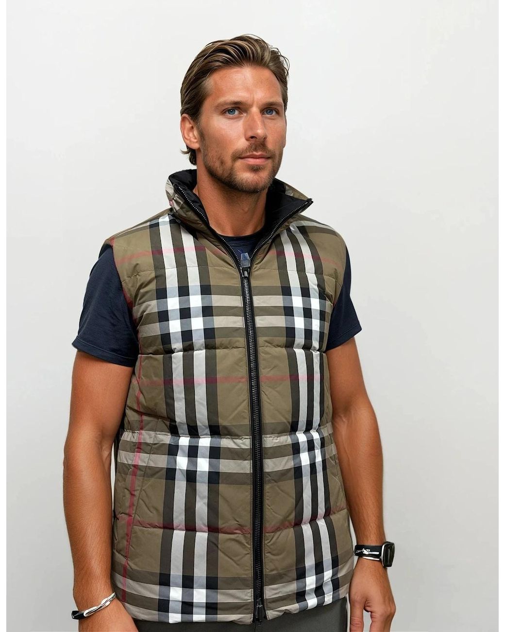 Burberry White 'Lowick' Reversible Down Gilet & Check for men