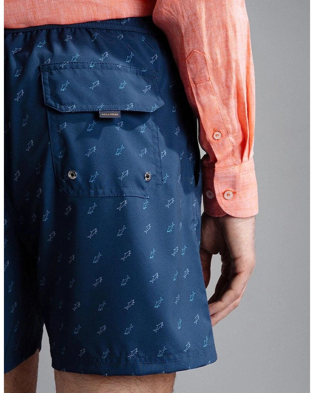 Paul & Shark Blue Swim Shorts With Shark Print for men