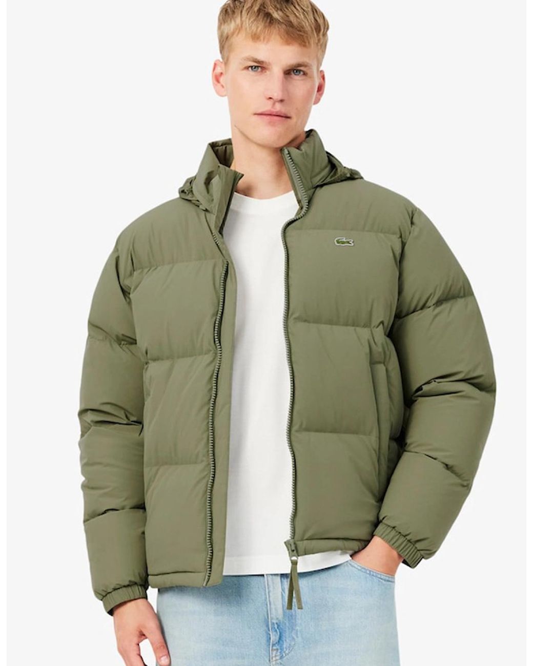 Lacoste Green Water-Repellent Hooded Down Jacket for men