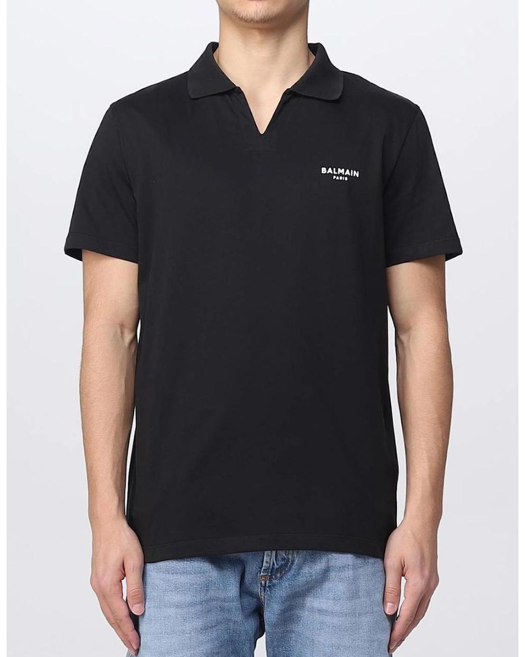 Balmain Black Small Flock Logo Polo Shirt for men