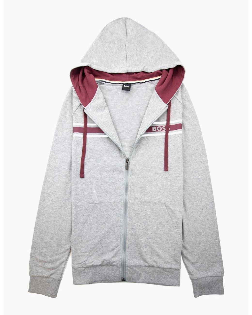 Boss Gray Authentic Stripe Logo Zip Up Hoody 033 for men