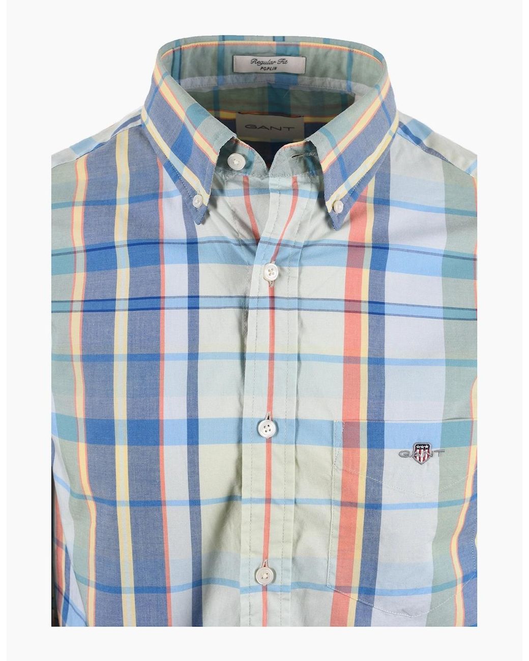 Gant Blue Reg Poplin Multicheck Shirt Misty Mint for men
