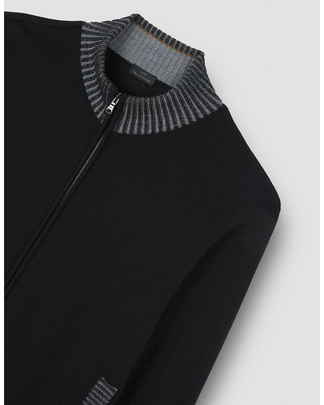 Paul & Shark Black Pure Wool Full Zip Sweater for men