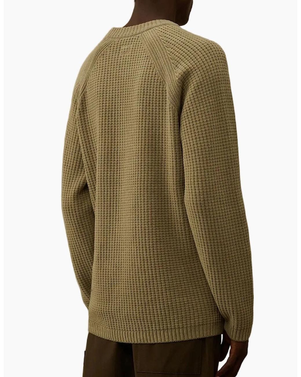 C P Company Green Chenille Waffle Knit Lens Jumper for men