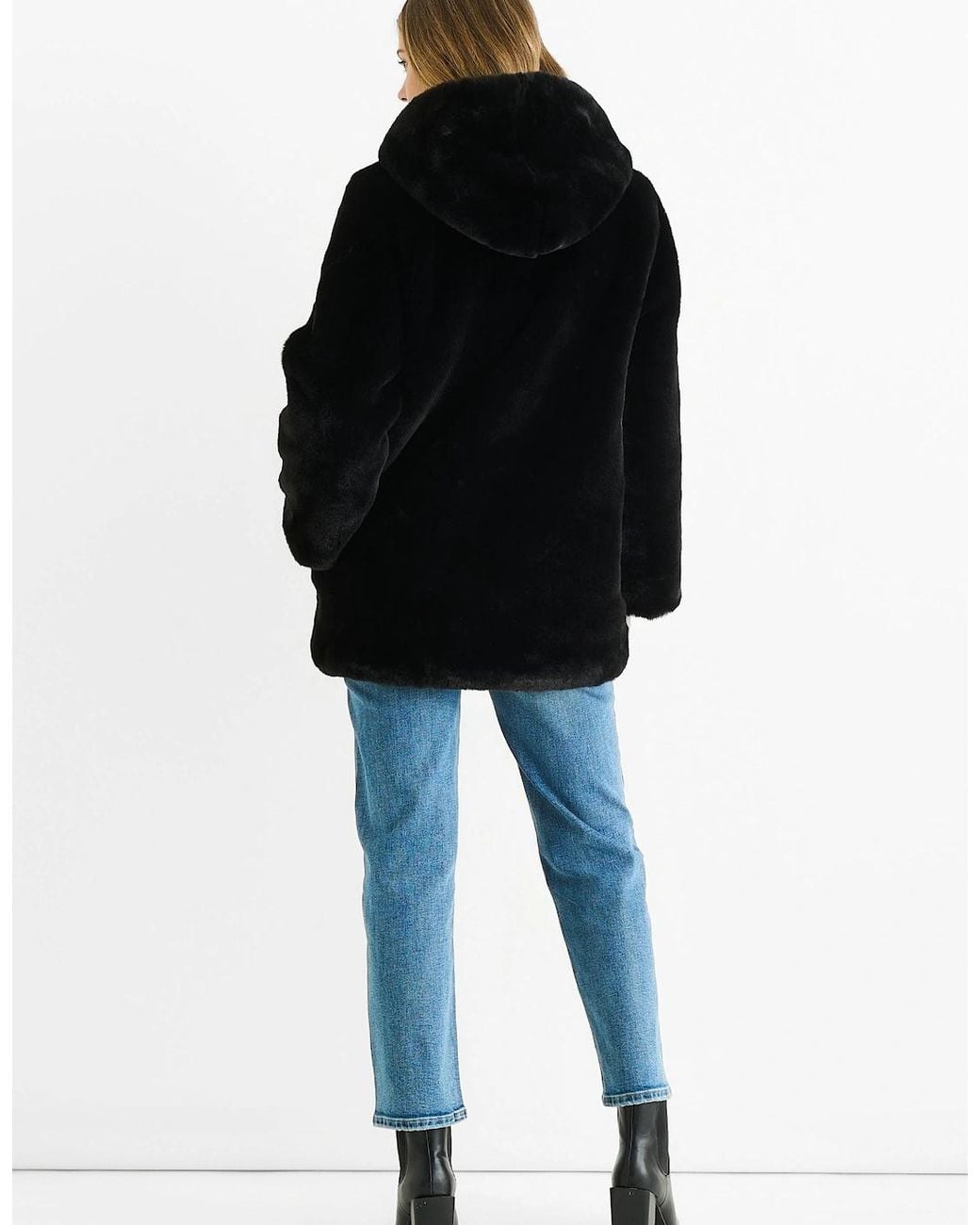 Gini London Black Hooded Long Sleeve Faux Fur Jacket